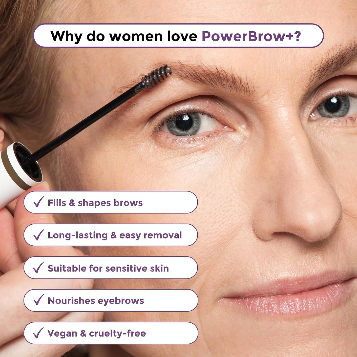 PowerBrow+ Tinted Eyebrow Gel for Mature Women - Defines & Thickens Brows | Natural Dark Brown (Espresso)
