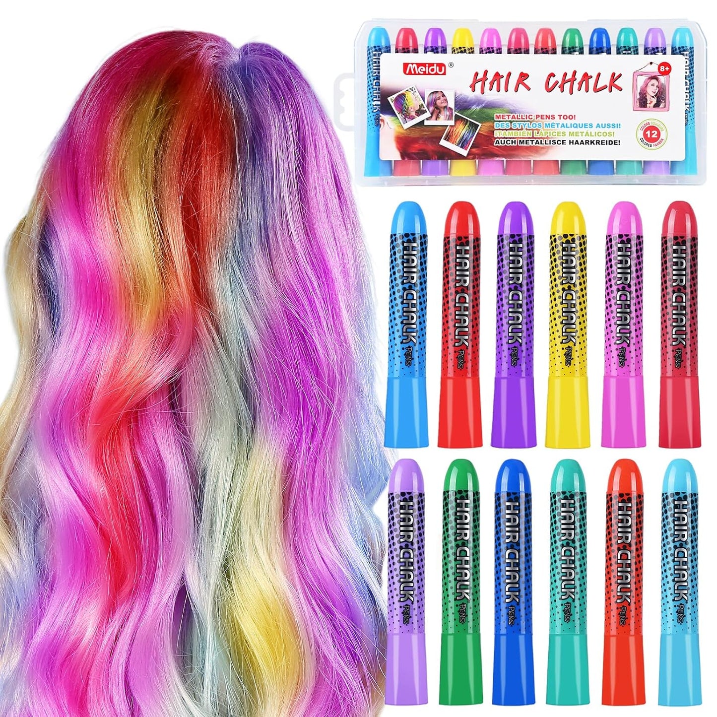 Hair Chalk for Girls - 12-Color Washable Temporary Hair Dye | Perfect Gift for Ages 5-13