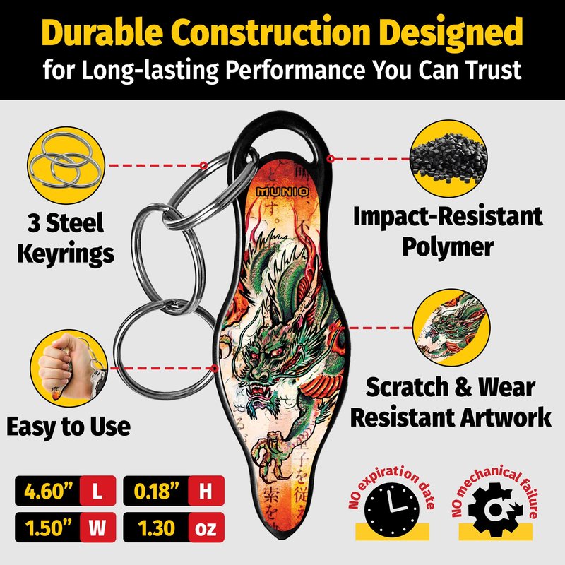 MUNIO Self Defense Keychain – Lightweight, Stylish & Portable Safety Tool for Women & Men – Non-Lethal Kubotan, Easy to Use, TSA Approved – Made in USA – Dragon Legend Design