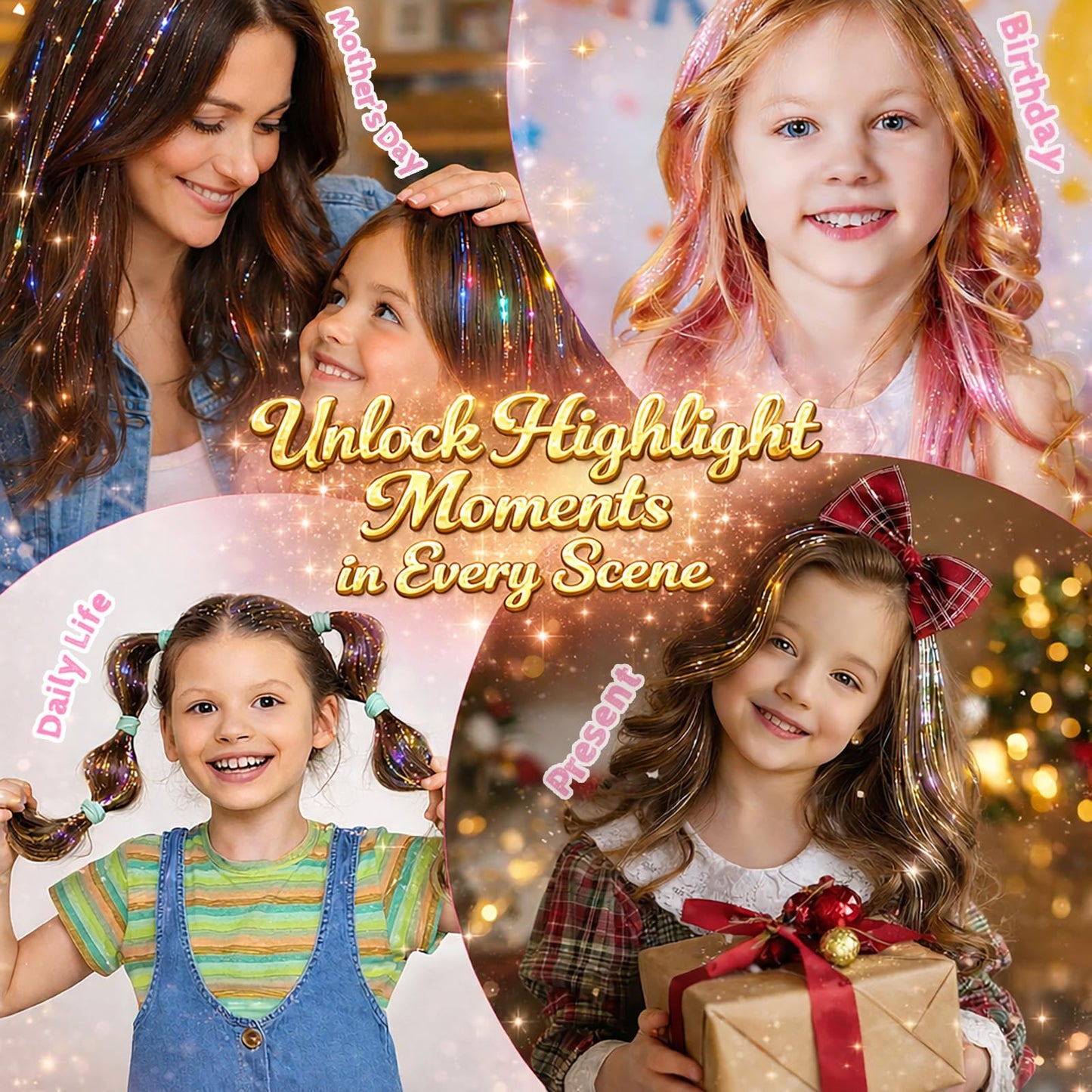 Sliver Hair Tinsel, 8 Pcs Fairy Hair Tinsel Kit for Girls Women 48 Inch 3200 Strands with Tools Hair Accessories Glitter Tinsel Hair Extensions for Party Festival Christmas (Sliver)