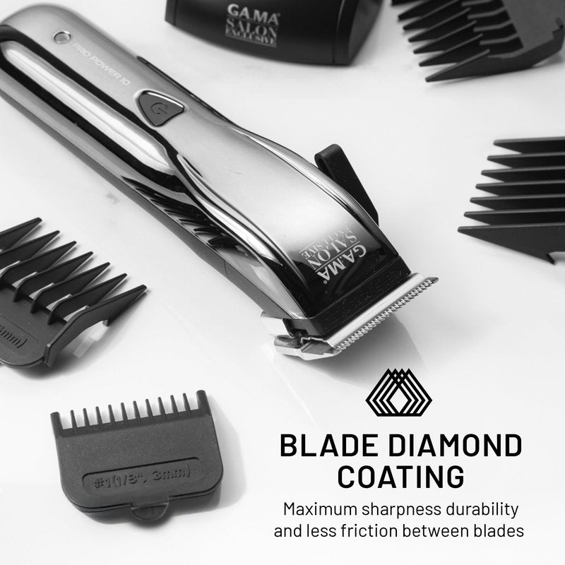 GA.MA Pro Power 10 Hair Clipper, Corded or Cordless, 9000 RPM Motor, DLC-Coated Blades, Lithium Battery, Adjustable Cutting Length