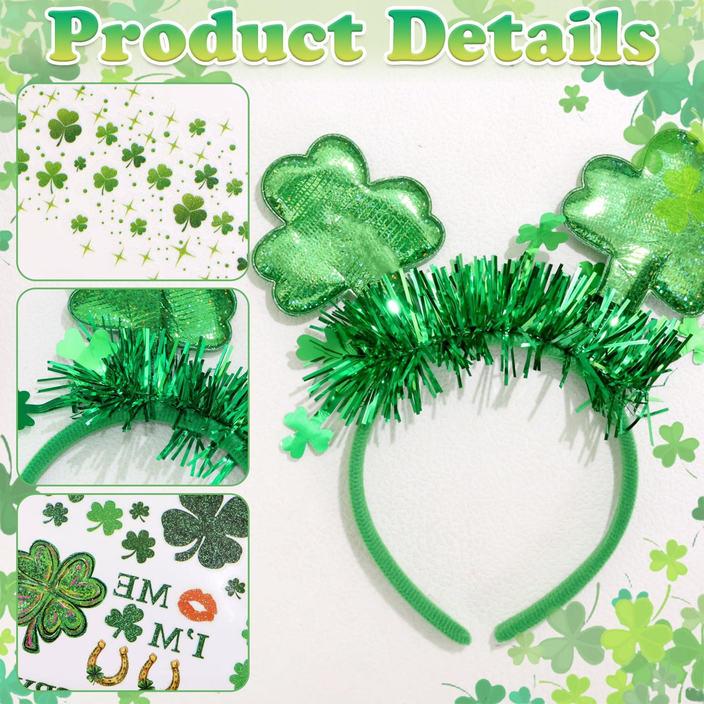 STGDAK St. Patrick's Day Headbands Shamrock Hair Bands Glitter Green Sequin Head Band Clover St. Patrick's Day Hair Accessories For Women Girls Hair Face Irish Party Favors