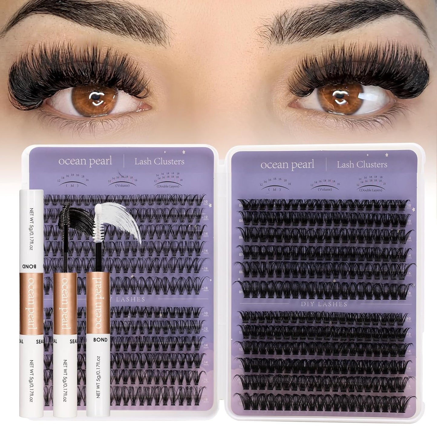 Ocean Pearl Lash Clusters - 320 Pcs 11-20mm Eyelash Extension Kit | 40D, 50D, 100D with Adhesive & Tweezers