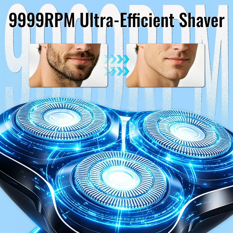 4-in-1 Electric Razor for Men, 9999 RPM High-Speed Electric Shaver with 6D Floating-Head, 90-Minute Long-Lasting, IPX6 Waterproof, LED Display, Wet/Dry Shaver with Nose Trimmer Sideburns Trimmer Face