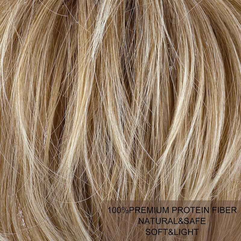 Messy Bun Hair Piece - Claw Clip Short Straight Ponytail Extension | Bendable Synthetic Hair - Deep Blonde with Highlights, 8 Inch