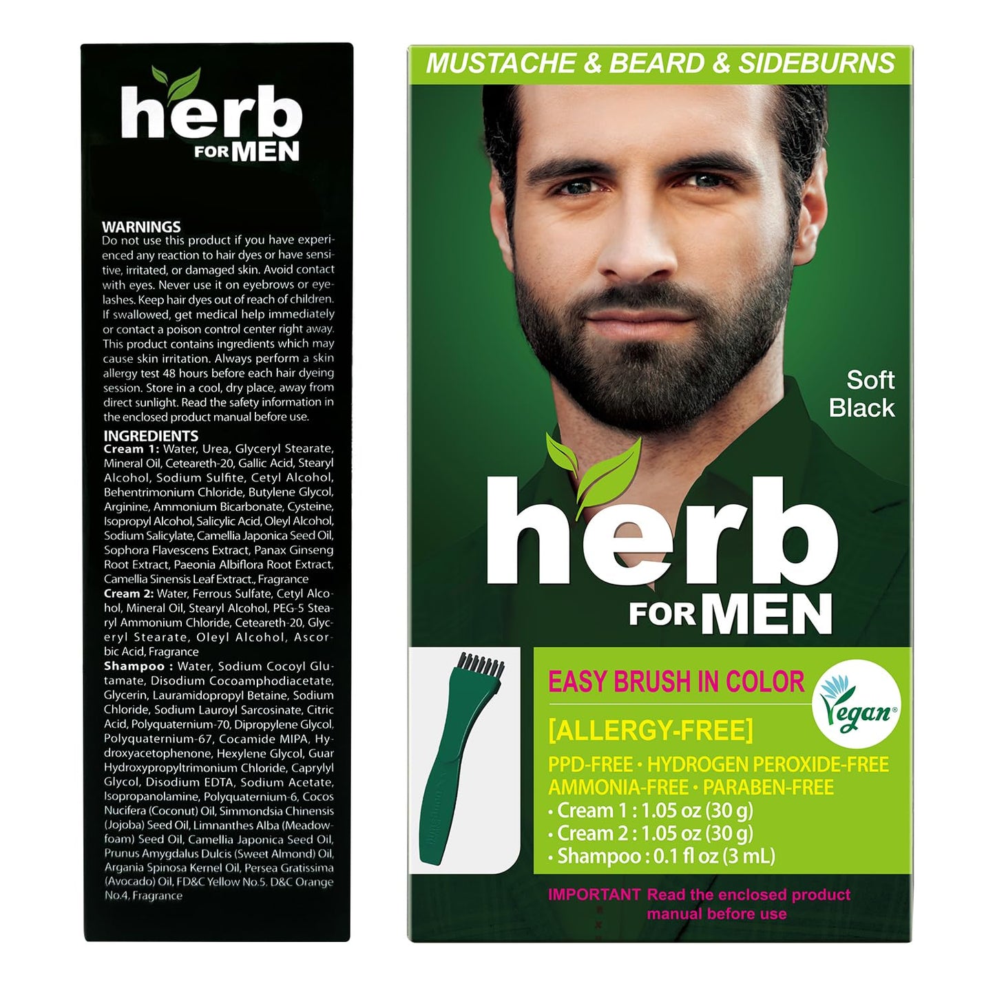 Mustache & Beard Dye for Men - Soft Black | PPD-Free, Ammonia-Free, Vegan, Gentle on Sensitive Skin
