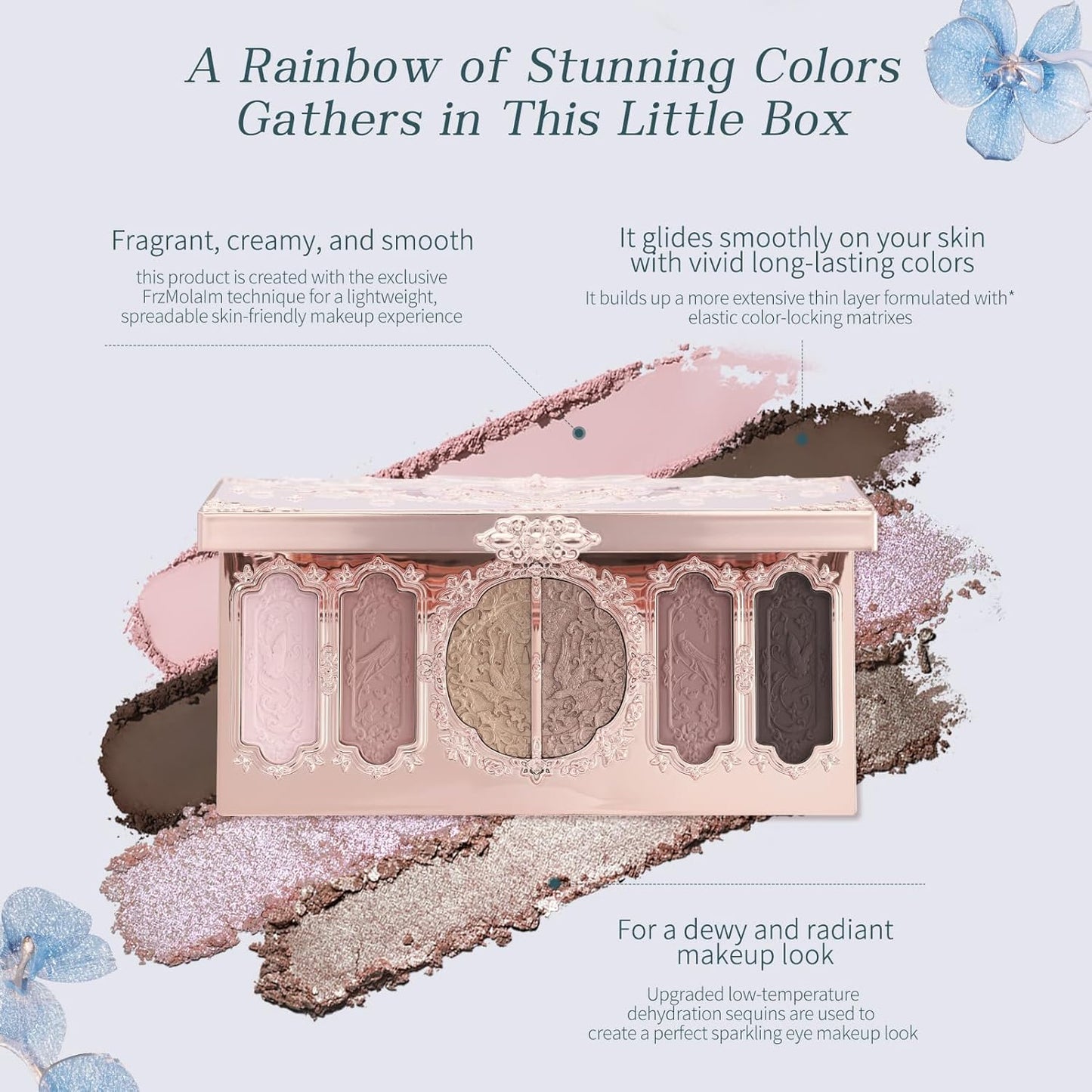 Butterfly Cloud Makeup Palette - 6-Color Embossed Face Palette with 4 Matte & 2 Shimmer Shades | Muted Purple-Gray, 0.23 oz