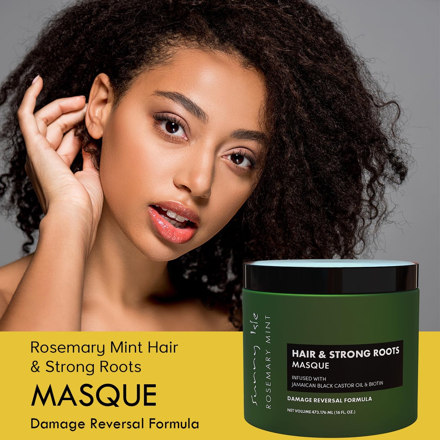 Sunny Isle Rosemary Mint Hair & Strong Roots Masque - Biotin, Jamaican Black Castor Oil - 16 oz