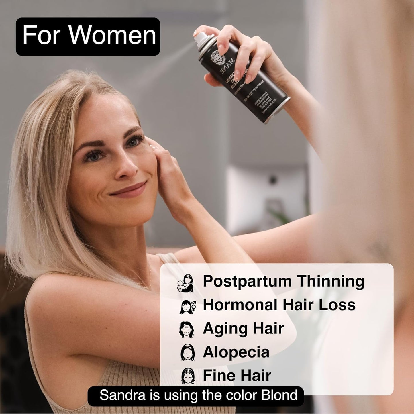 Mane Micro-Mineral Hair Thickening Spray - Instant Volume & Root Cover for Thinning Hair | Travel Size, 100 ml, Black