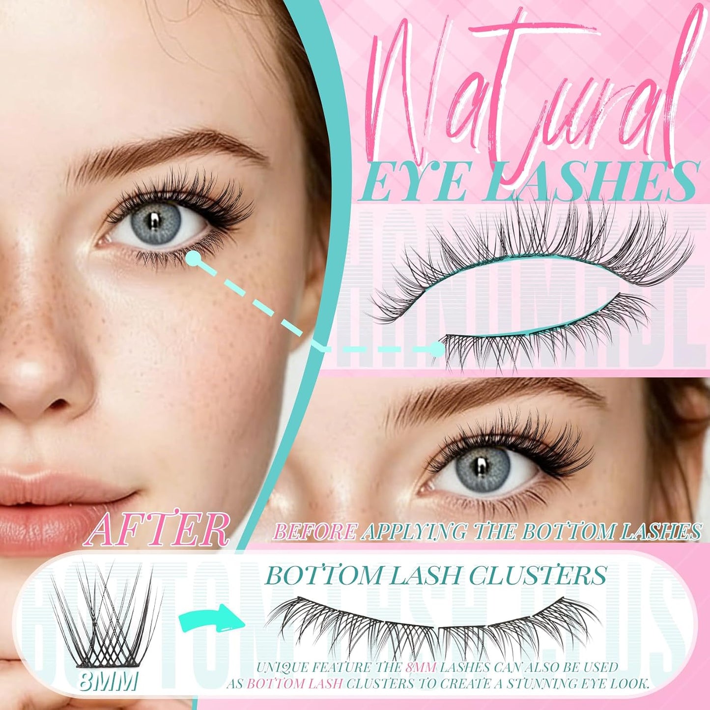 Wispy Natural Cluster Eyelash Extensions - 180pcs C Curl 8-16mm Individual Fake Lashes | Ultra Thin Band for DIY Use