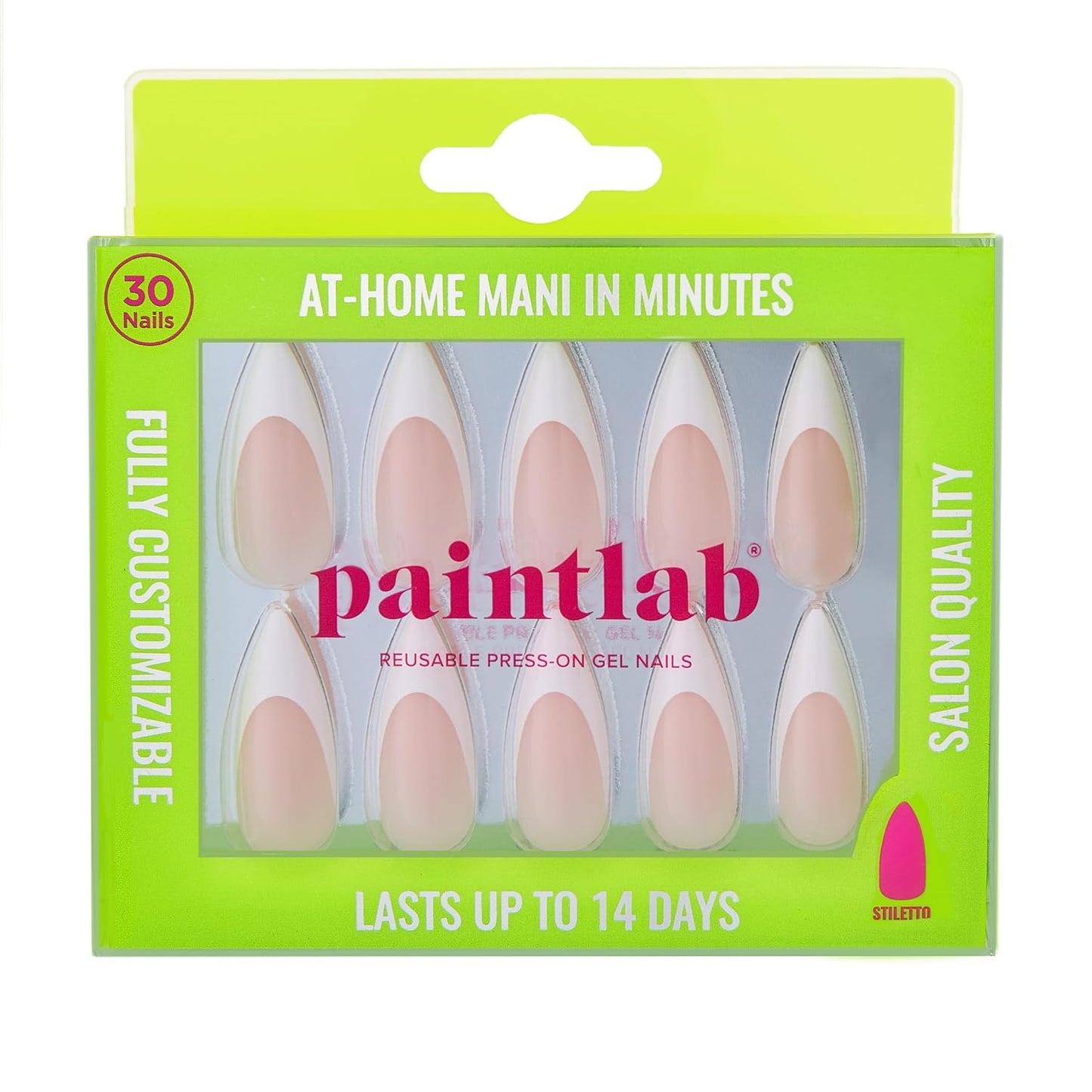 French Tip Press On Nails - Stiletto Fake Nails, 30 Nails in 15 Sizes, Reusable Salon Quality | Easy Application