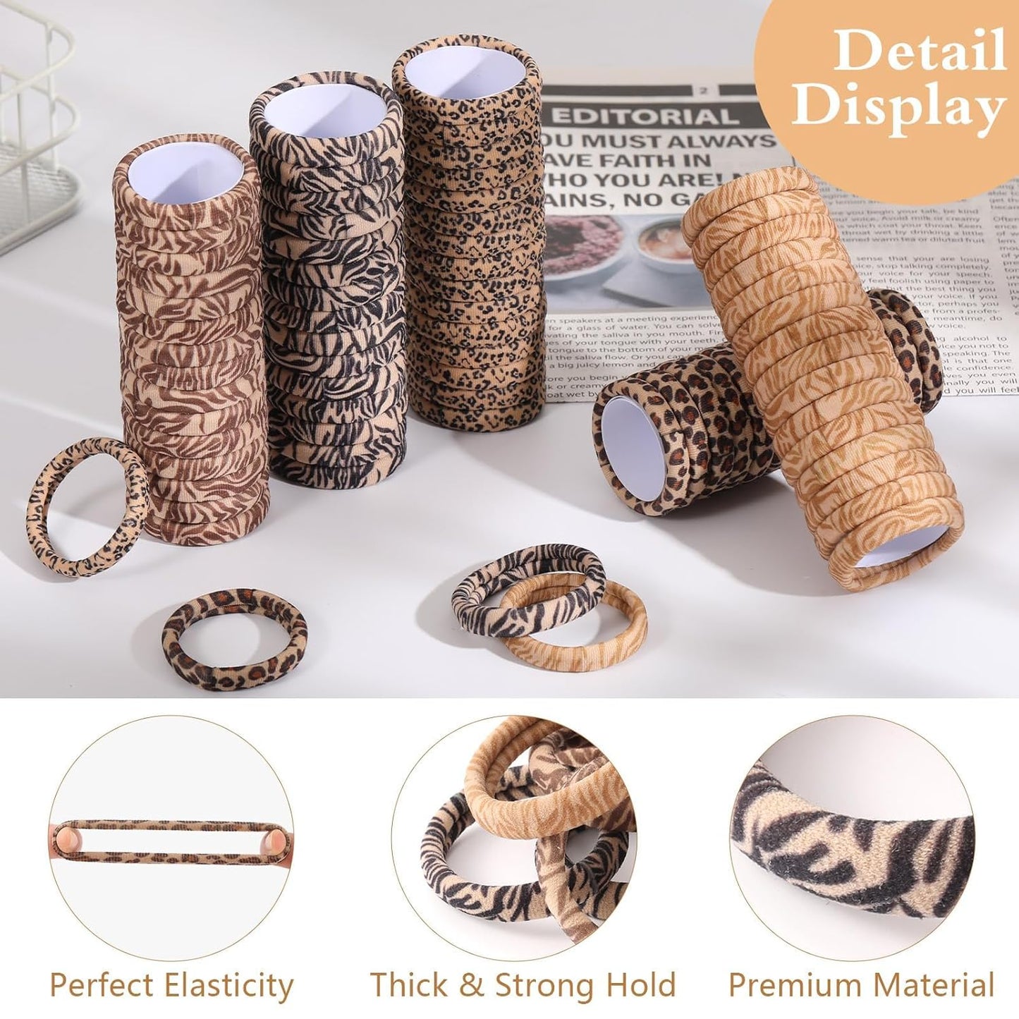 Bessrung 100PCS Seamless Elastic Hair Ties - No Damage Ponytail Holders for All Hair Types | Leopard Print