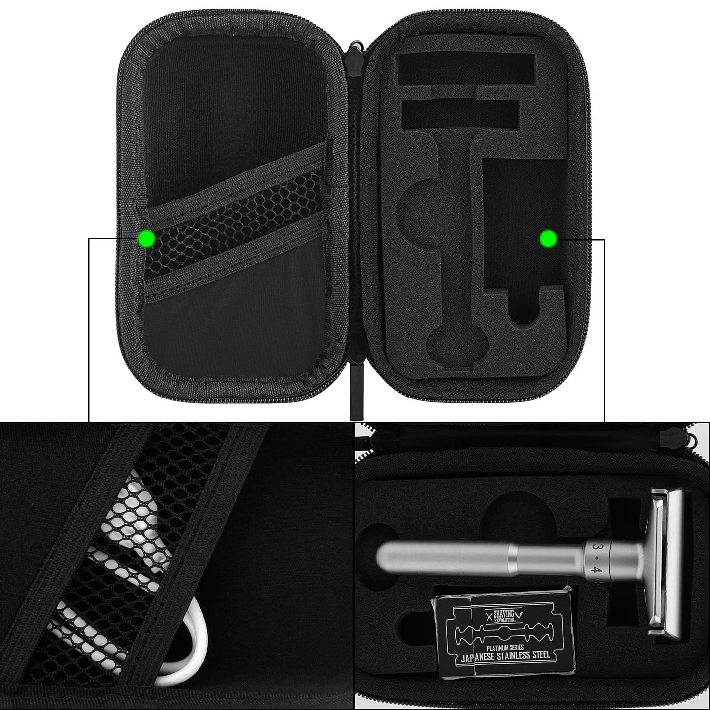 Linkidea Hard Shell Travel Case with Shaving Kit Storage for Short/Long Handled Razor Blades and Attachments - Compatible with Double Edge Safety Razors