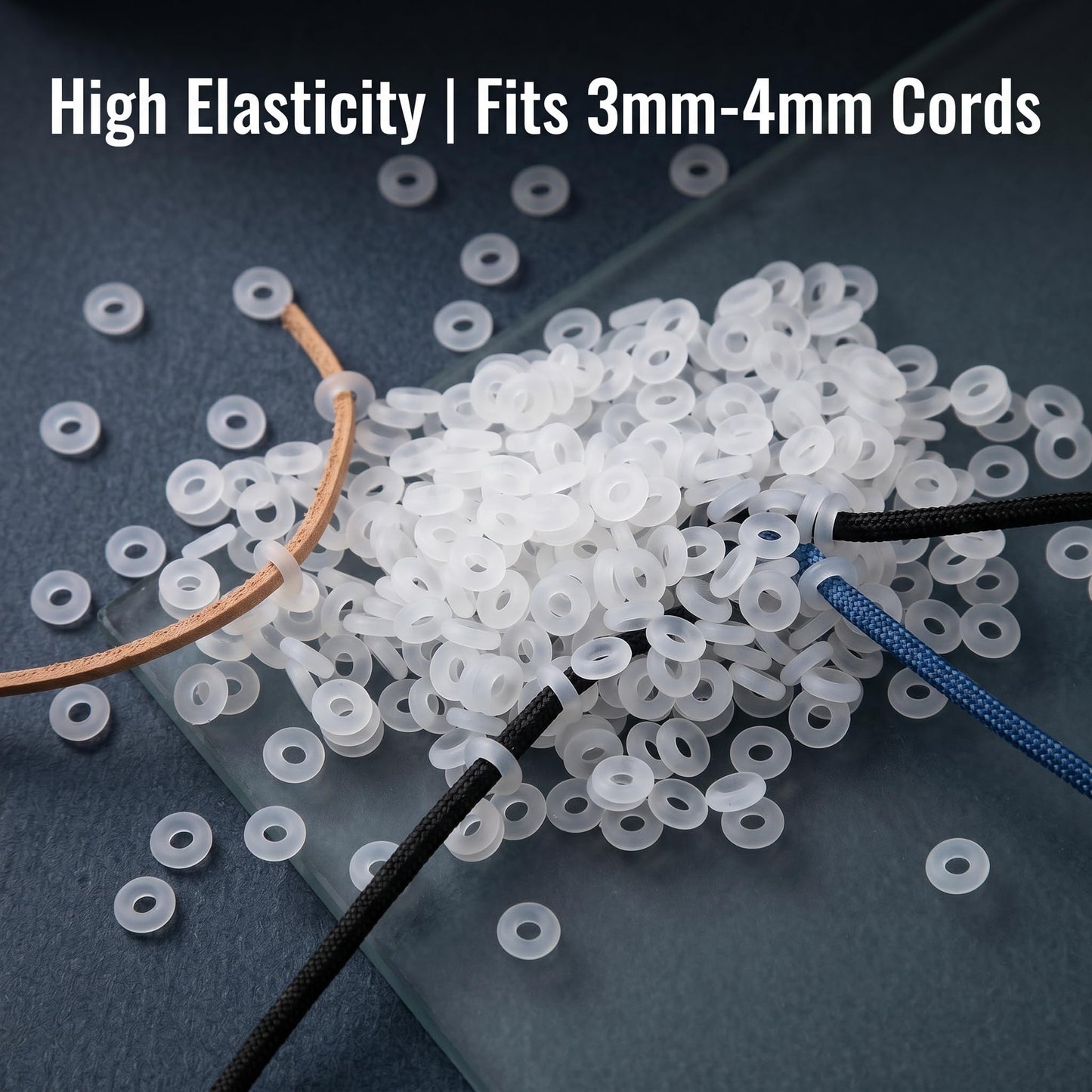Silicone O Rings, 25pcs Non-Slip Clear Rubber Retaining Rings 5mm Small Diameter 2mm Hole Stopper Spacer Beads Keychain DIY for Bracelet Chains Jewelry Making and Paracord Accessories