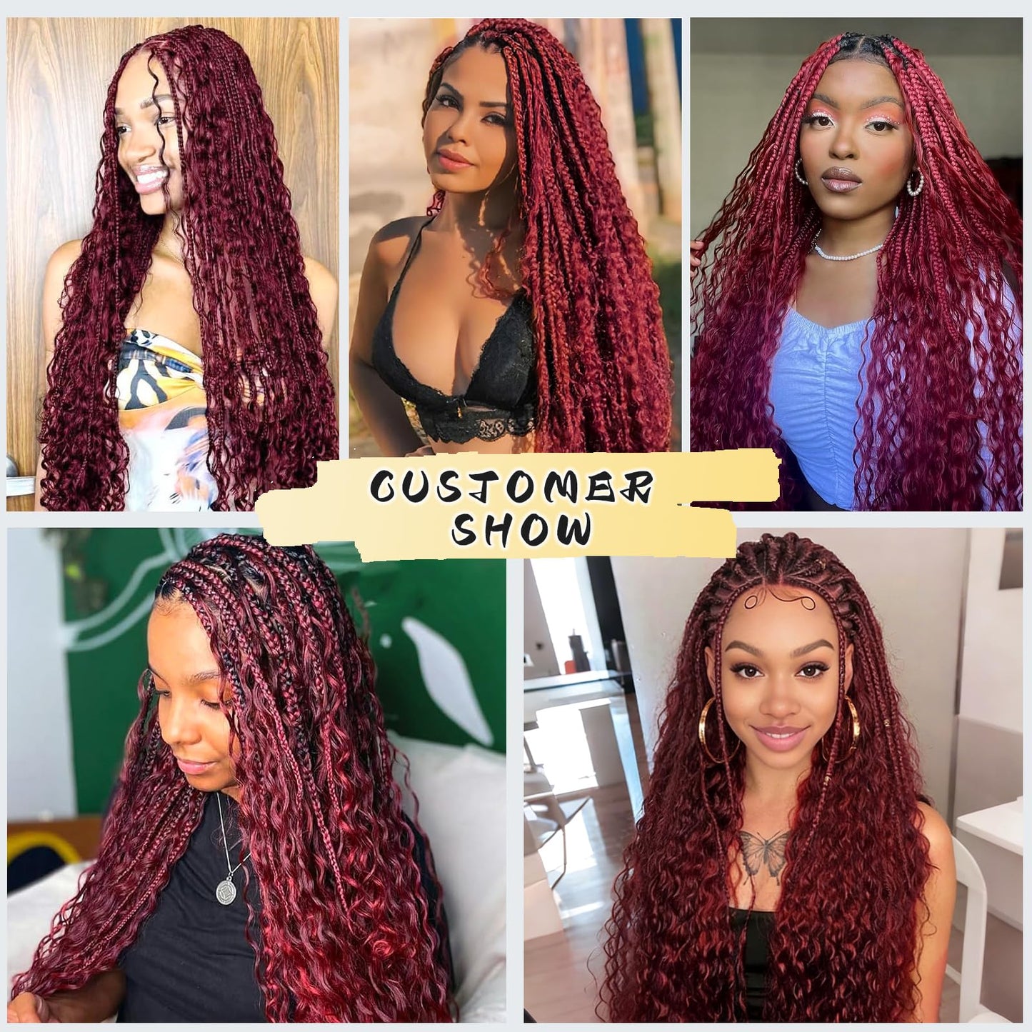 Human Braiding Hair for Boho Braids Human Hair 2 Bundles 100g Water Wave Bulk Human Hair for Braiding Burgundy Color No Weft Hair Extensions for Boho Knotless Braids 22 Inch (99J#)