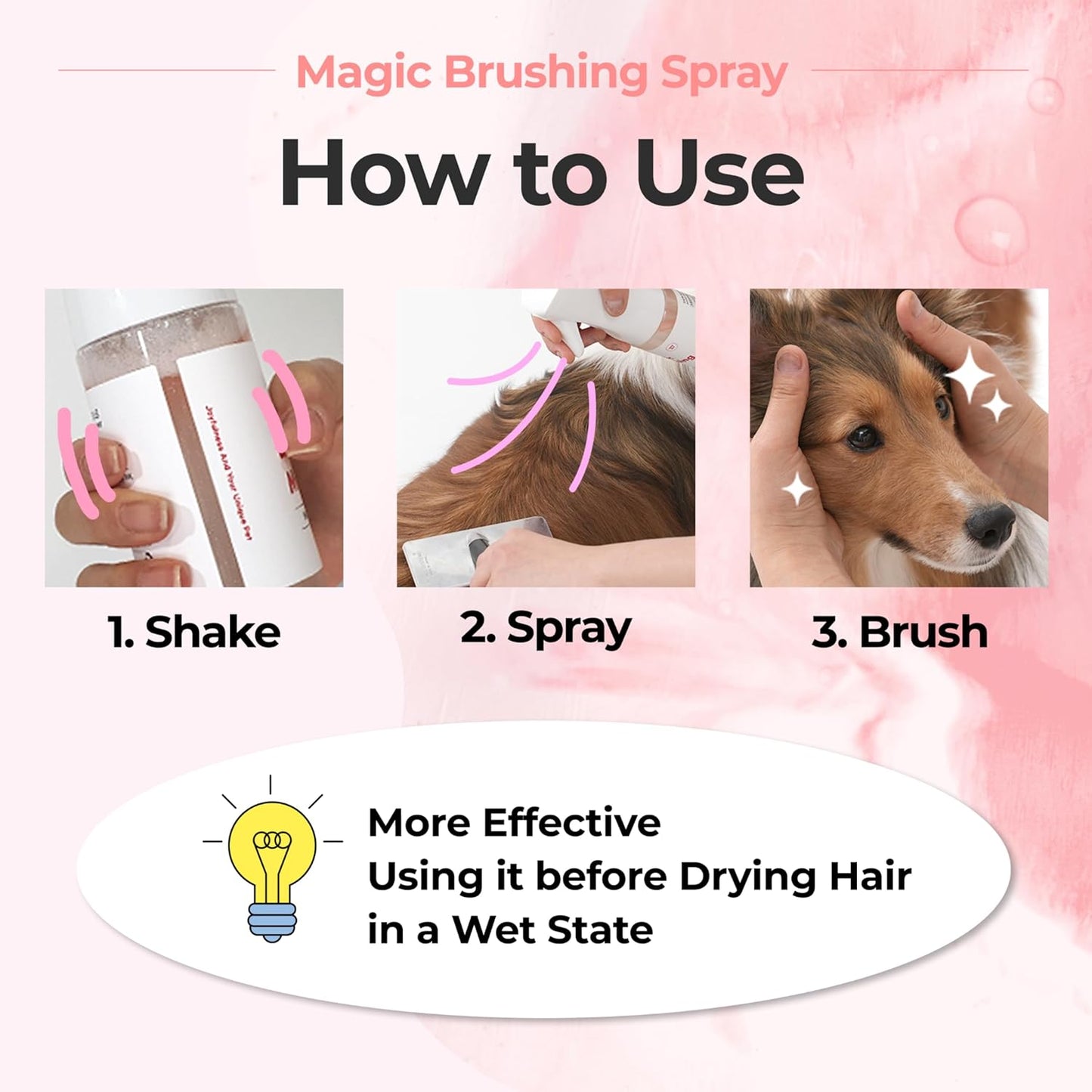 Magic Brushing Spray for Dogs - Fur Detangler & Conditioner | Hypoallergenic Deodorizer, 5.8fl oz (170ml)