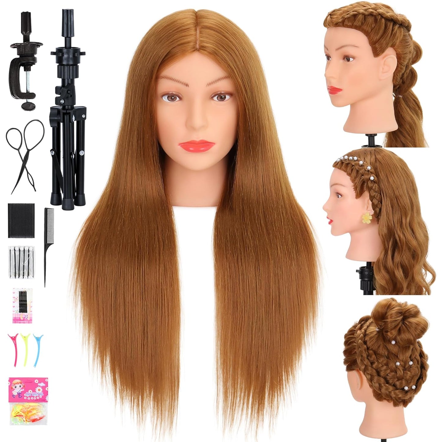 Real Human Hair Mannequin Head - Cosmetology Training Doll for Hair Styling, Cutting & Braiding | Dark Brown