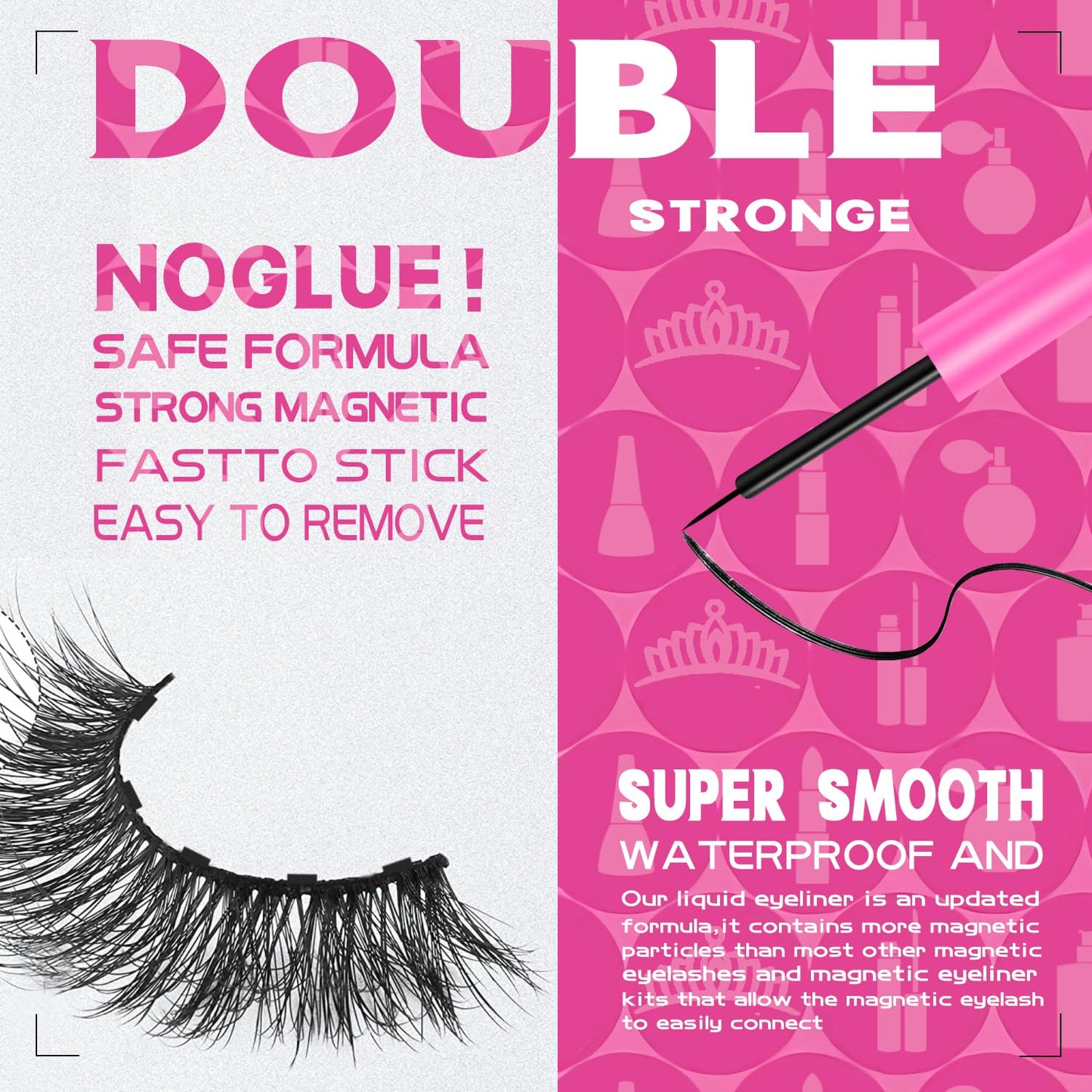 7C SevenCrown Magnetic Eyelashes with Eyeliner Kit, Fluffy Mink Lashes Cat-Eye Look 18-21MM Wispy Long 8D Luxury Volume Fake Eyelash 10 Pairs Cruelty-Free&Vegan