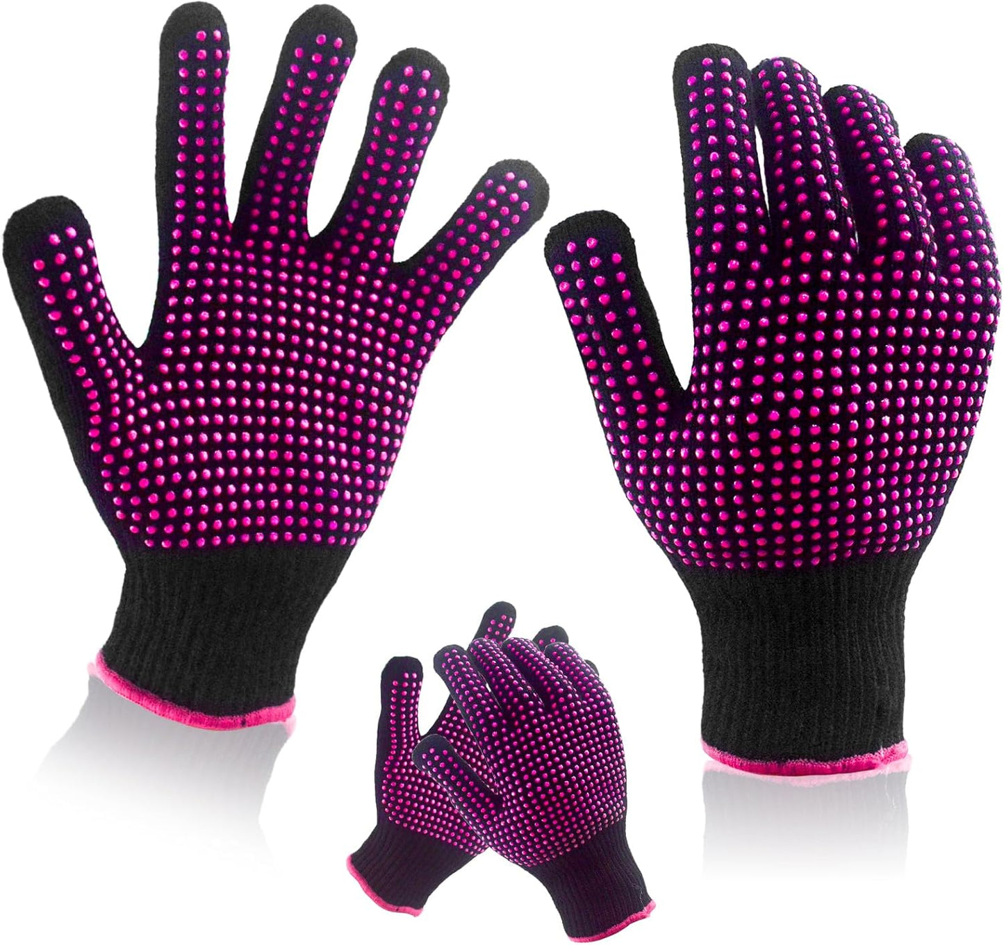Heat Resistant Gloves - Silicone Bumps for Hair Styling | 4-Piece Set for Curling & Flat Iron Use