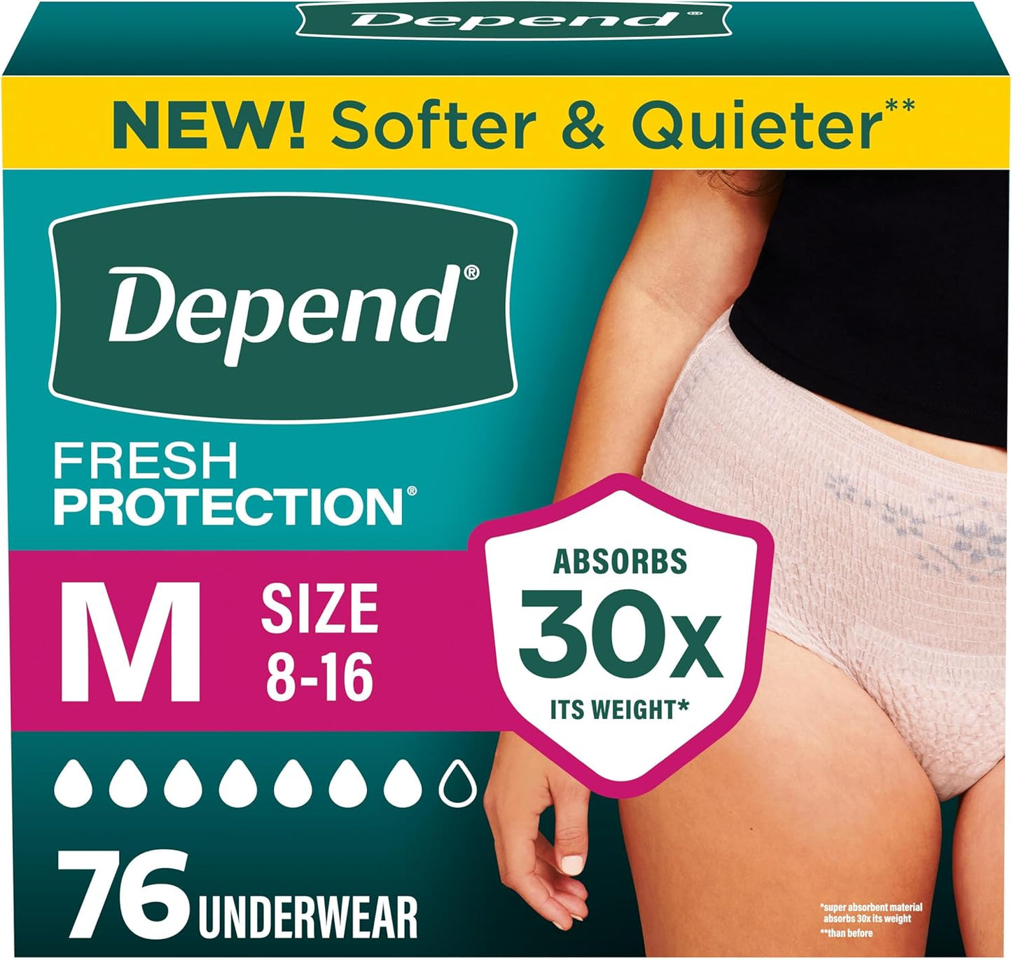 Depend Fresh Protection Adult Diapers - Maximum Absorbency Incontinence Underwear for Women | Large, Blush, 72 Count