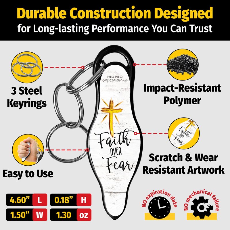 MUNIO Self Defense Keychain – Lightweight, Stylish & Portable Safety Tool for Women & Men – Non-Lethal Kubotan, Easy to Use, TSA Approved – Made in USA – Faith Over Fear Design