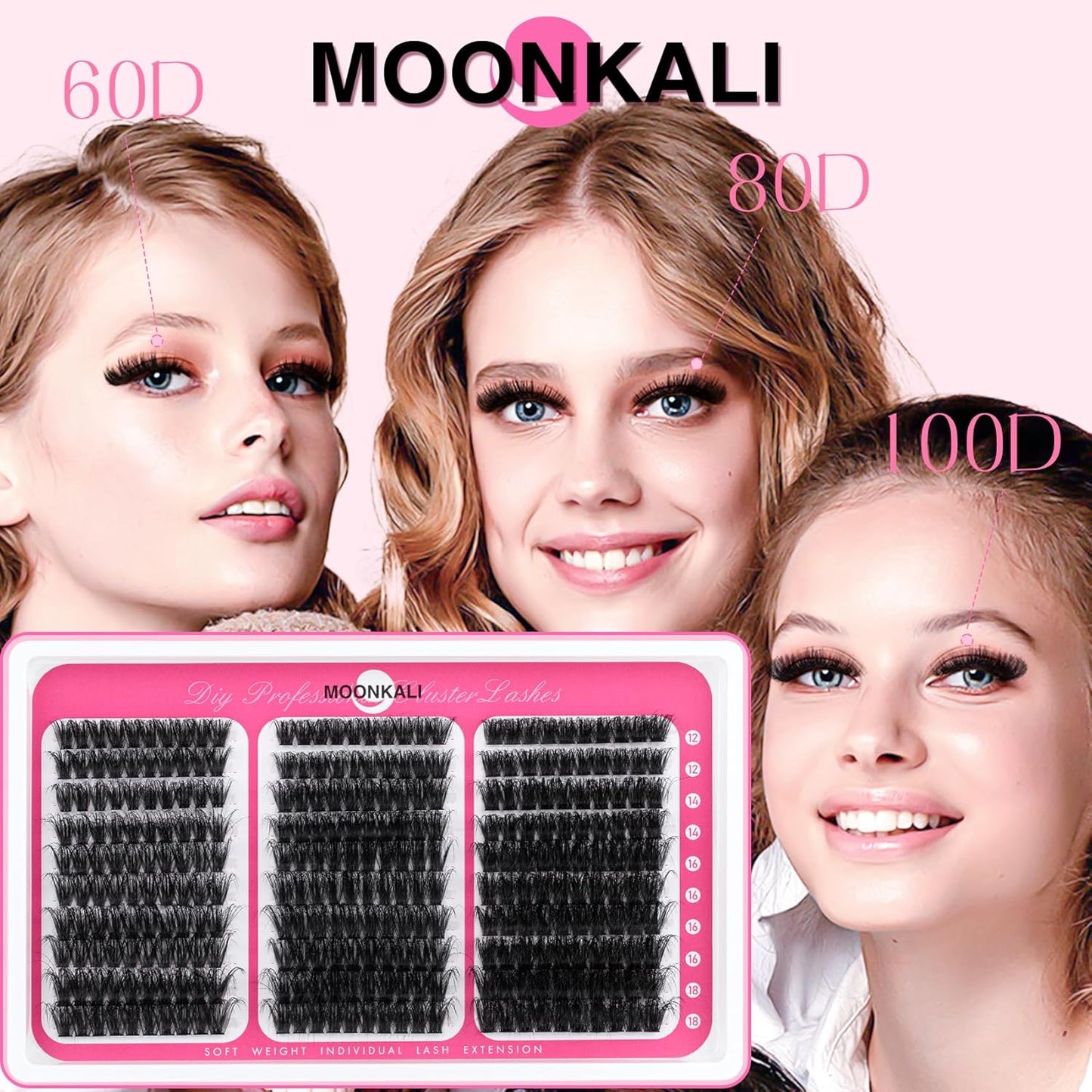 Lash Clusters - 3D Full Eyelash Extensions | Mix of 60D, 80D, 100D, 12-18MM, Waterproof, DIY Fake Mink