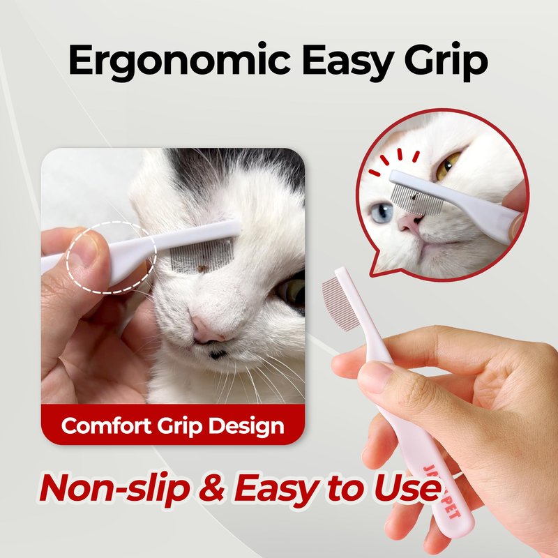 JAYU PET Facial Grooming Comb - Dog Eye Combs, Stress-free Eye Gunk Remover for Dogs & Cats, Pet Facial Brush, Cat Grooming Kit, Stainless Steel Deshedding Comb (1ea)