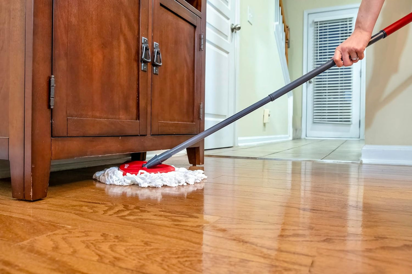 O-Cedar Microfiber Spin Mop System - EasyWring Floor Cleaning Bucket | Red & Gray Standard Size