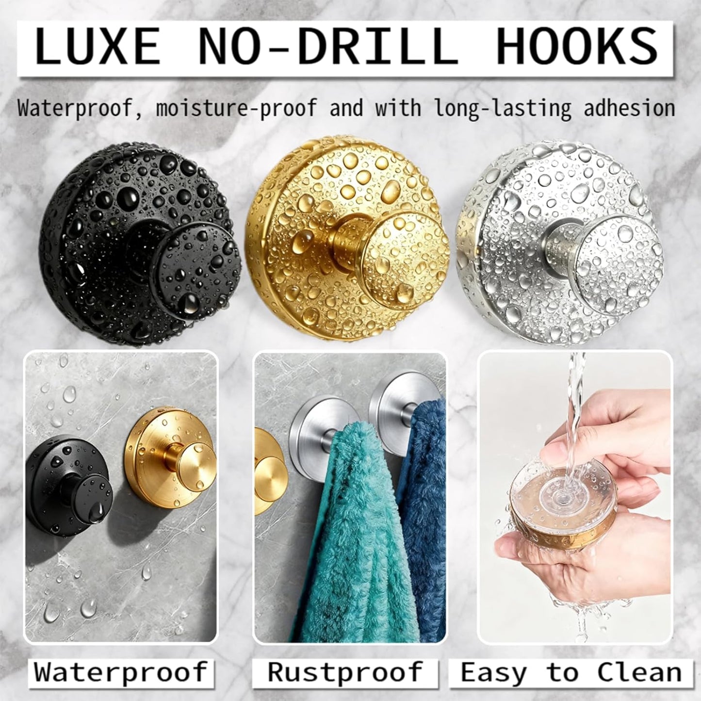 Upgraded Drill-Free Suction Cup Hooks - Stainless Steel Bathroom & Kitchen Towel Hangers | 4 Pack (Black)