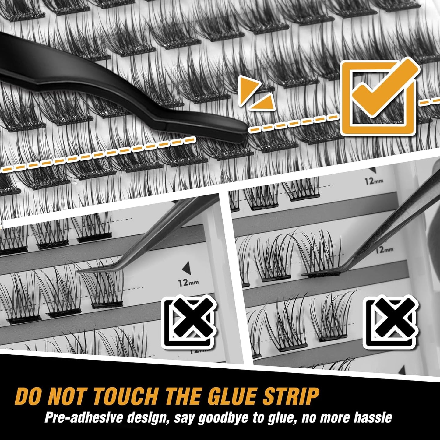 Self-Adhesive Eyelash Clusters Kit - 156 PCS DIY Pre-Glued Lashes | No Glue, No Remover, No Residue
