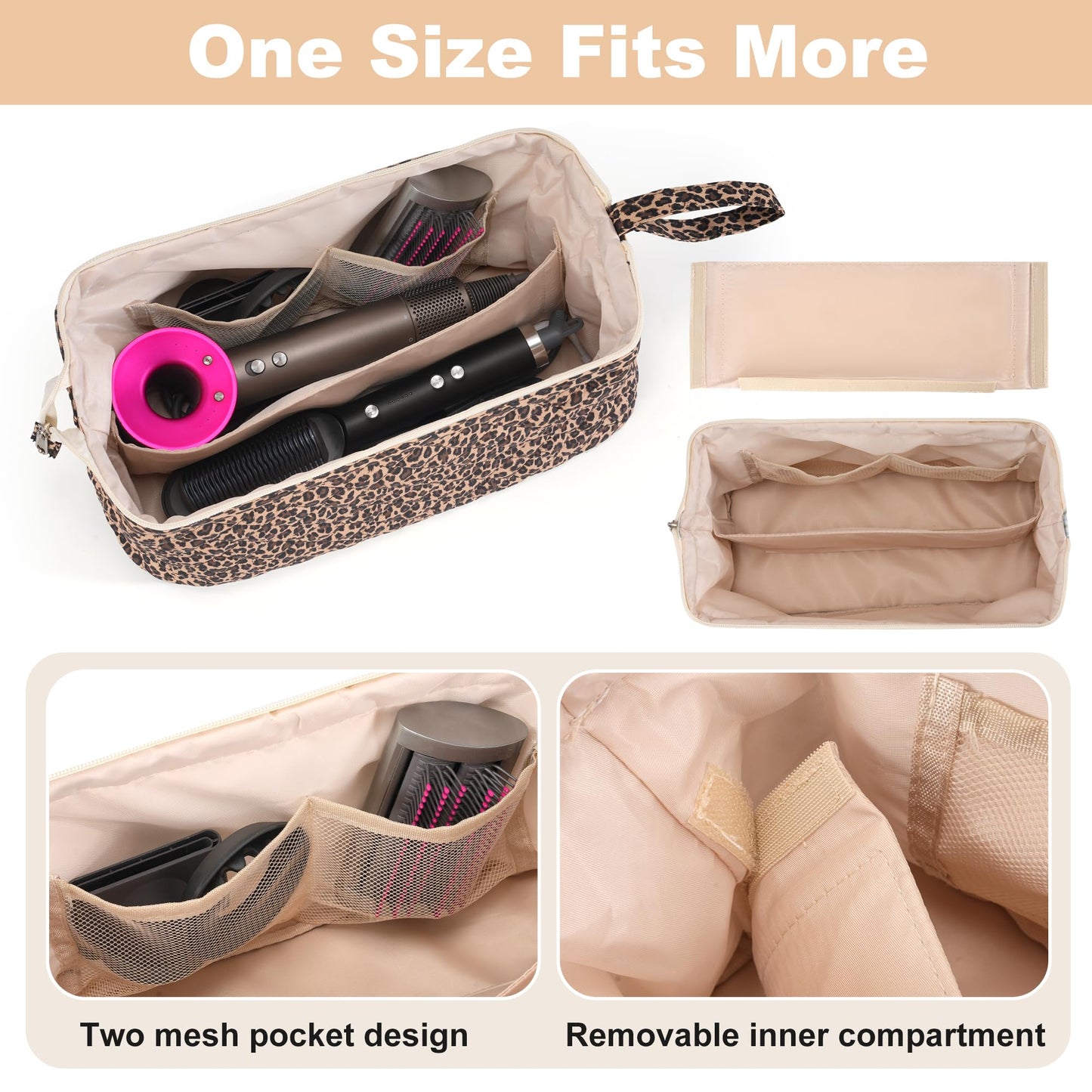 UUYUUY Hair Tools Travel Bag with Divider, Hair Tool Organizer Case for Dyson Airwrap & Shark FlexStyle, Large Capacity Storage Bag for Hair Dryer Curling Iron & Styling Accessories, Leopard