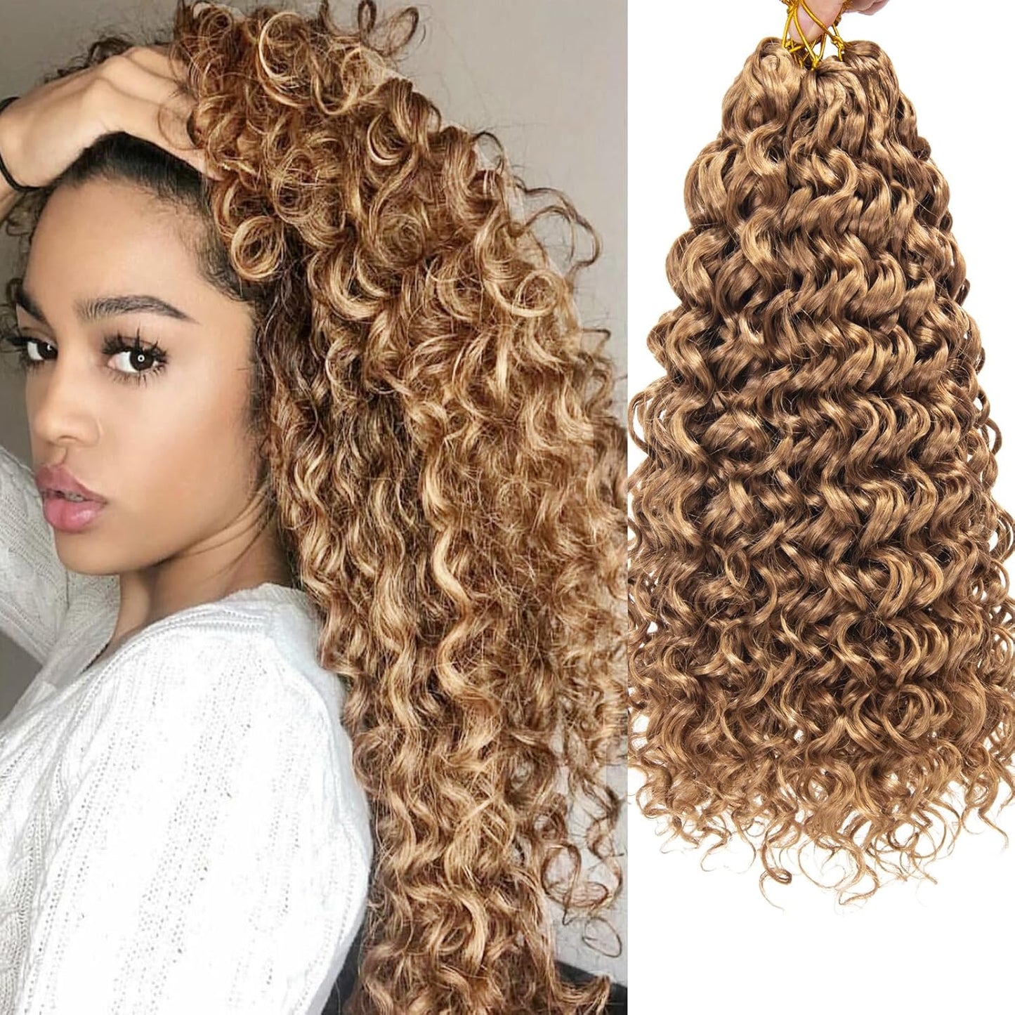 Water Wave Crochet Hair Extensions - Blonde Synthetic Bohemian Braids | 14 Inch Deep Wave (27#)
