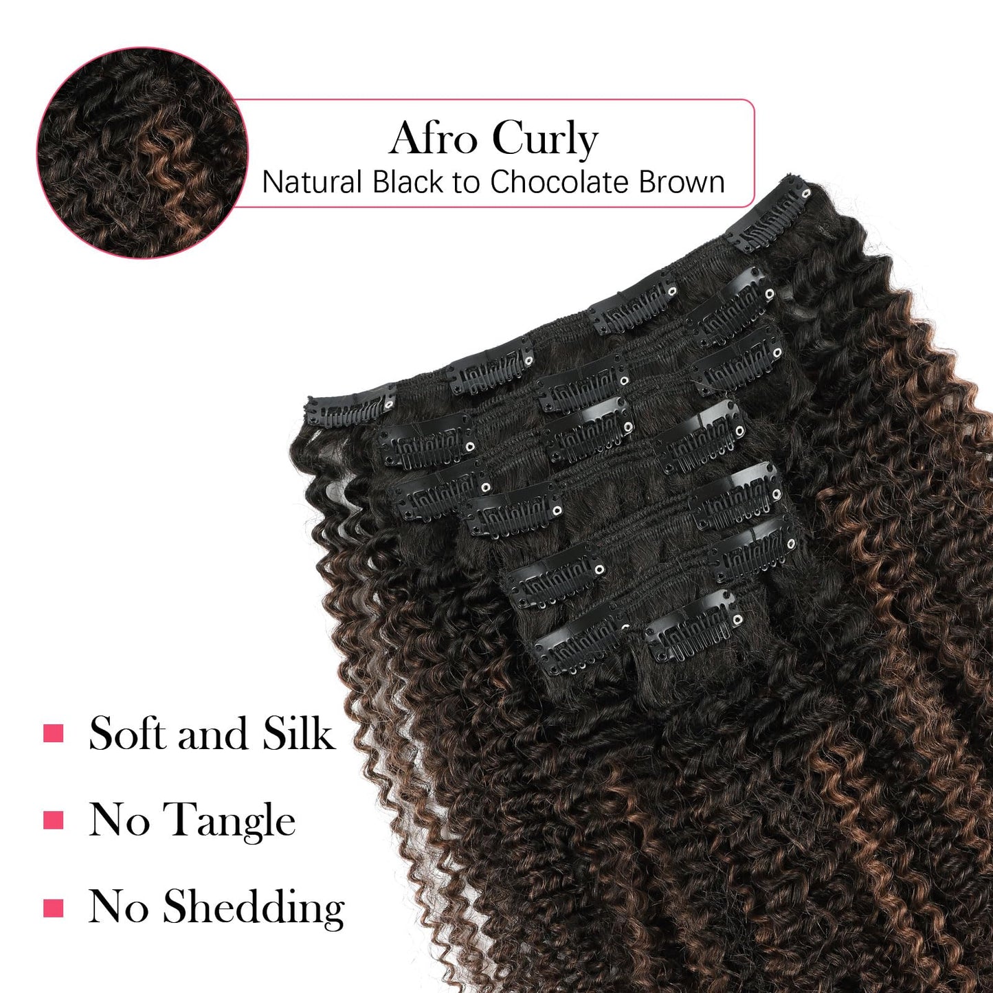Sassina 4B 4C Afro Curly Clip in Human Hair Extensions Double Weft Clip ins for African American Natural Black to Chocolate Brown Clip in Hair Extensions 120 Grams 18 Inch 7 Pcs
