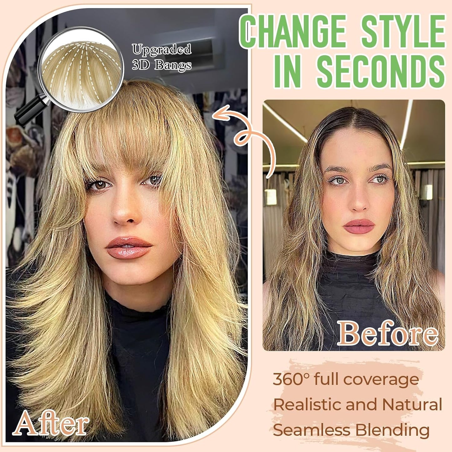 Clip-In Bangs Hair Topper - 360° 3D Synthetic Wispy Bangs for Women | Ash Blonde Daily Wear