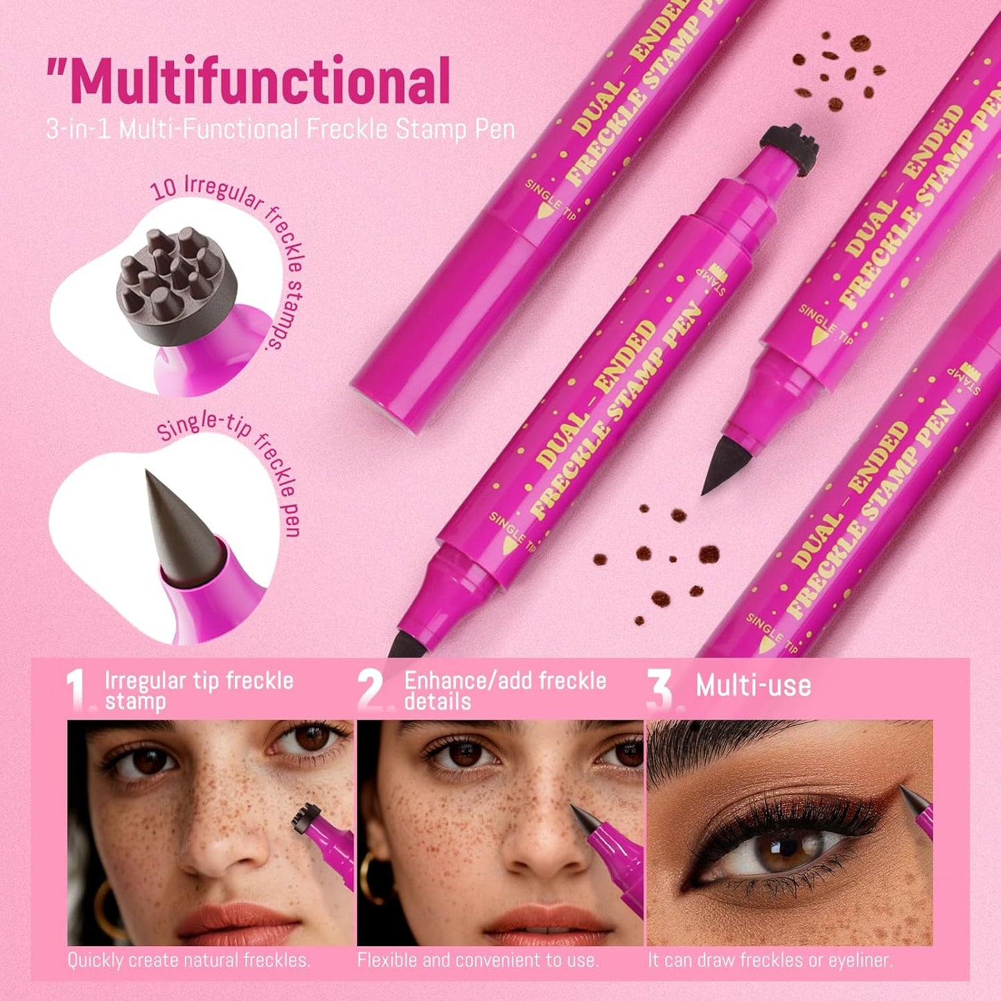 HOSAILY 2-in-1 Freckle Stamp Pen - Waterproof Long-Lasting Magic Marker for Natural Faux Freckles | Dark Brown