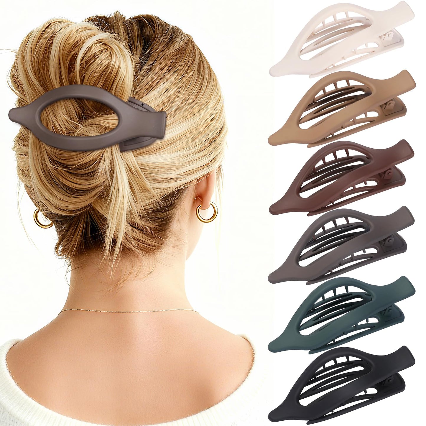 Flat Hair Clips for Women - 6 PCS French Flat Claw Clips Medium Hair Clips for Girls Large Hair Claw Clips for Thick or Thin Hair Strong Hold No Slip Hair Accessories for women (Basic)