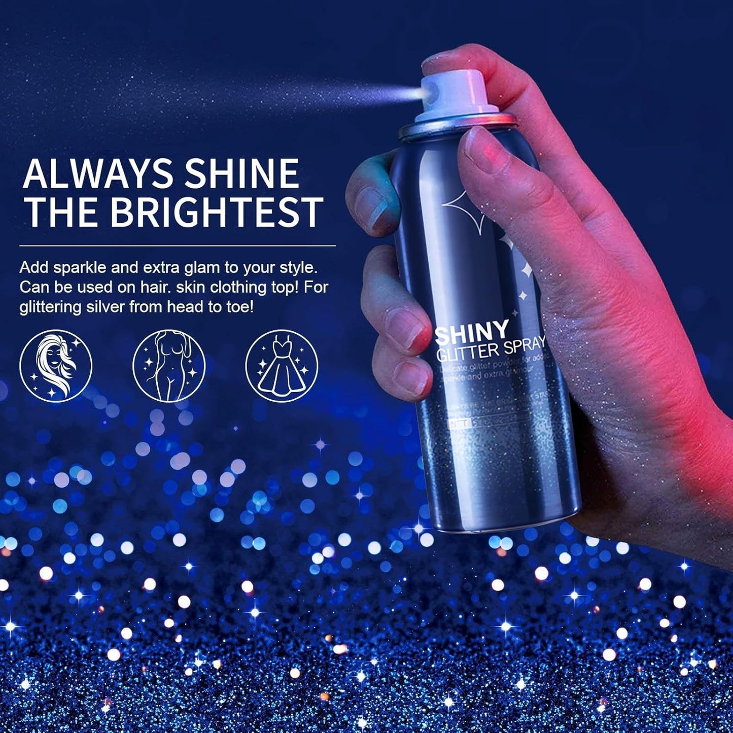 Body Glitter Spray - Long-Lasting Shimmer for Hair & Body | Festival & Rave Makeup, 2.11 Fl Oz