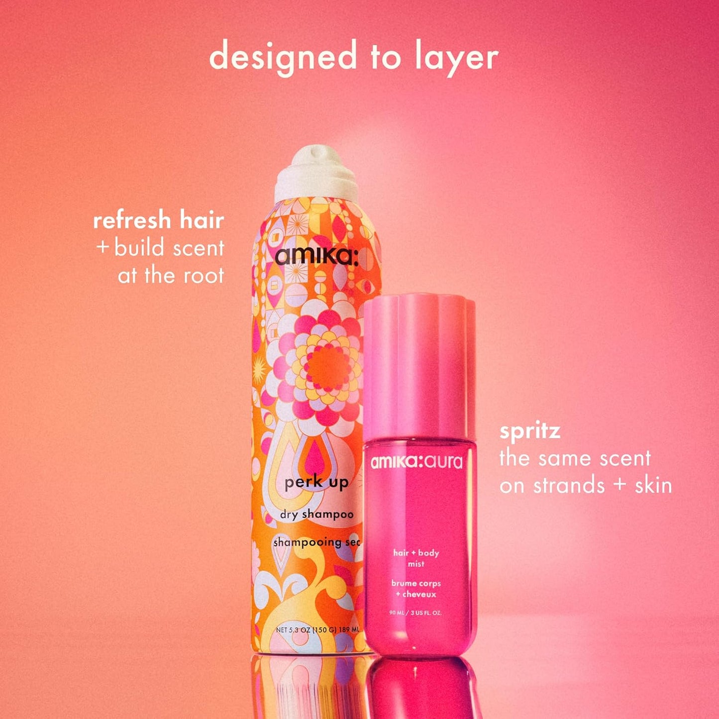 Amika Aura Hair and Body Mist - Pink Grapefruit, Juicy Apricot & Warm Vanilla Scented Spray