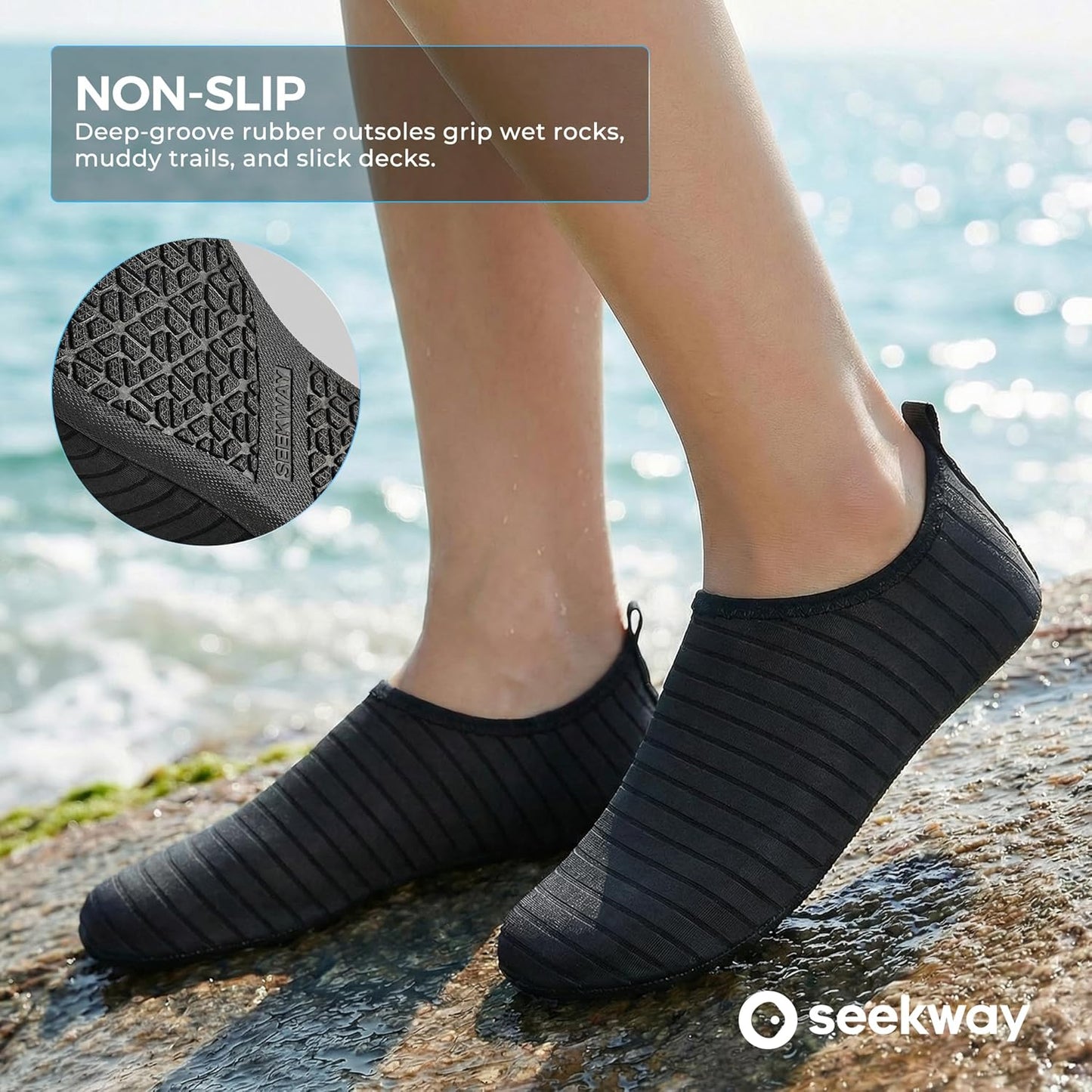 Water Shoes for Men & Women - Quick-Dry Aqua Socks | Non-Slip Barefoot Design for Beach, Swim, River, Pool, Lake - Black