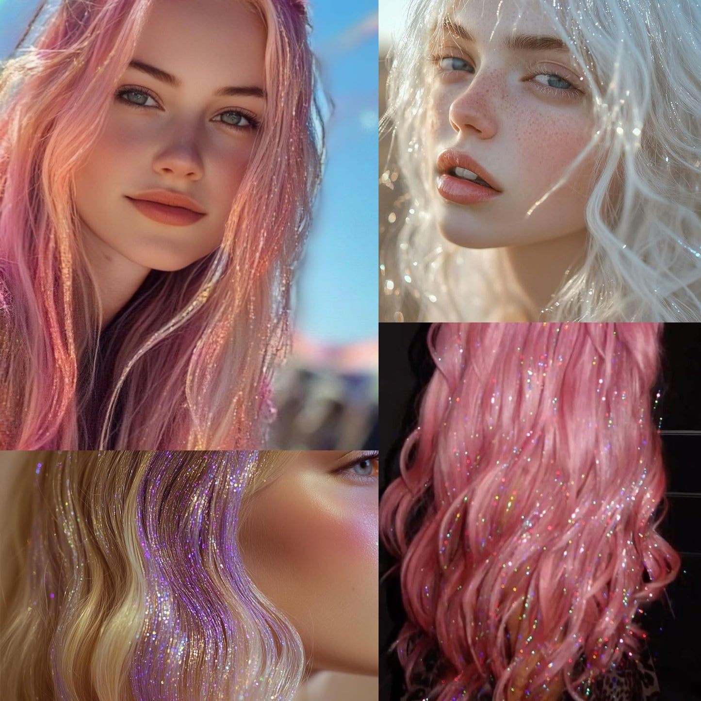 Hair Tinsel Kit With Tool - 4200 Strands, 12 Colors, Heat Resistant, Sparkling Shiny Highlights (48")