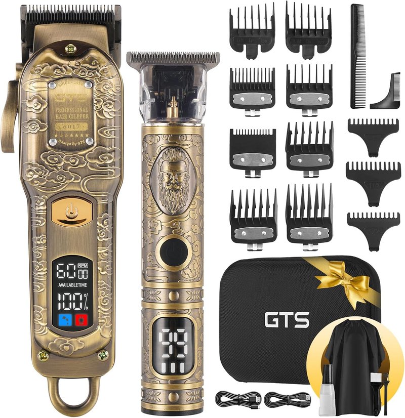 Professional Hair Clippers for Men - Cordless Barber Clippers with LCD Display & Precision Trimmer | Travel Case Included