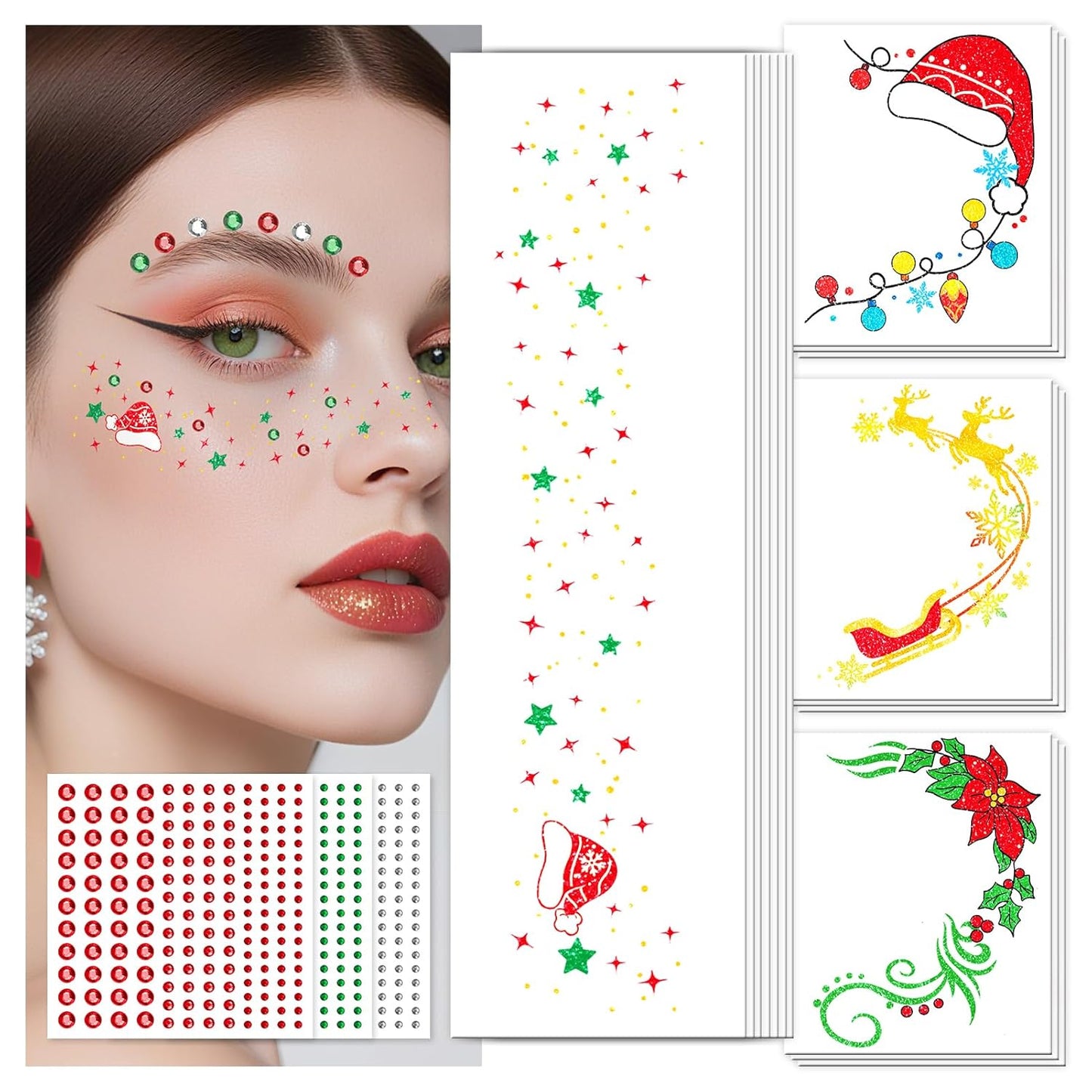 4th of July Face Tattoos - Glitter Freckles & Red White Blue Gems | Patriotic Makeup Accessories for Independence Day
