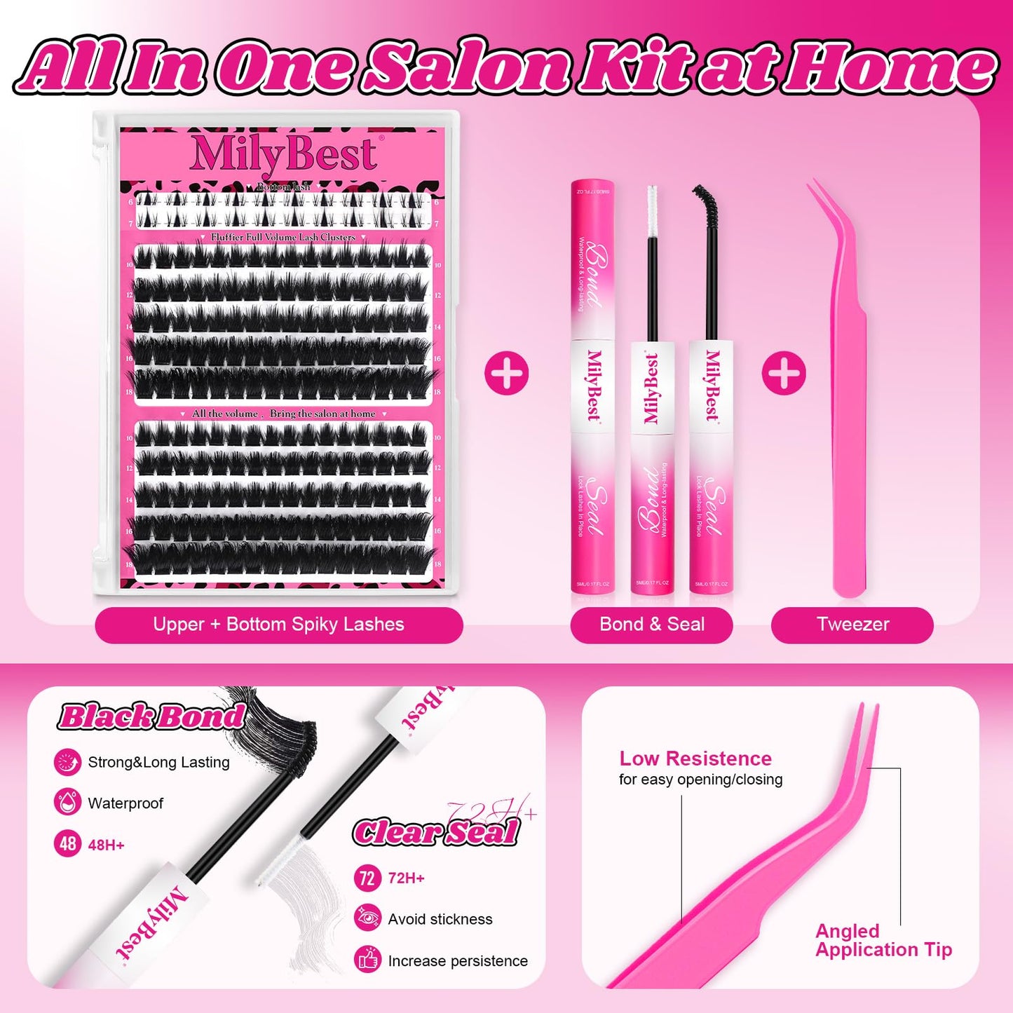 Cove Lash Clusters Kit Eyelash Clusters with Bottom Lashes 10-18mm Manga Fairy Individual Lashes Wispy Fluffy Cluster Eyelash Extensions Bond & Seal Spiky D Curl Lash Extension Kit by MilyBest