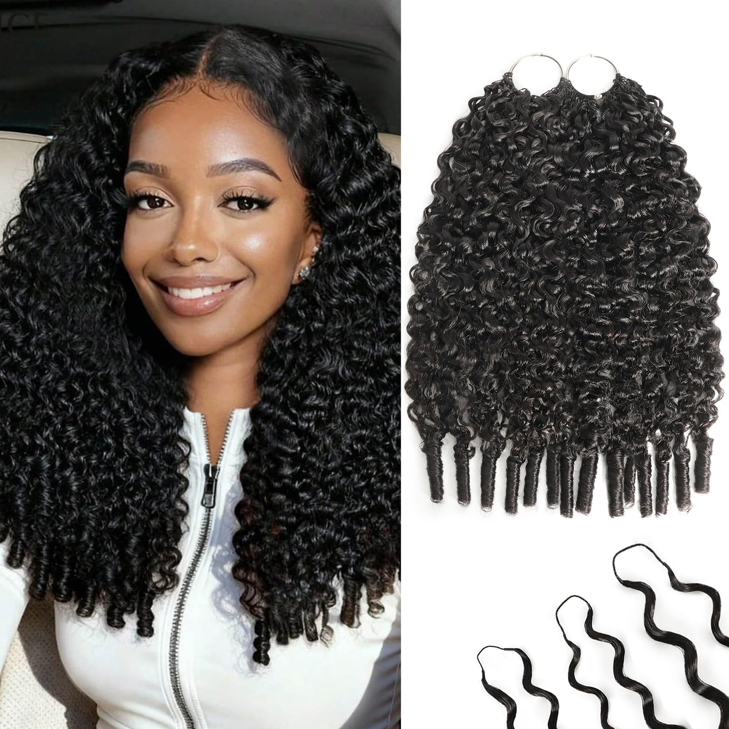 KULYMUWIG Burmese Curly Crochet Human Hair 20 Inch 120g Pre-Separated Feather Human Crochet Hair Bundles Miracle Knots Crochet Hair for Black Women Natural Black