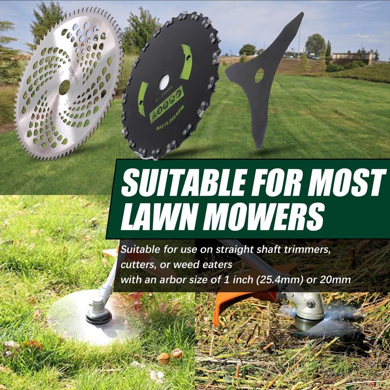9"x20T Brush Blades Carbon Steel Round Chainsaw,10" x 80T Carbide Tip Brush Blades,10" x 3 Teeth Carbon Steel Brush Cutter Blades with Universal Adapter Kit Compatible with Cutter, Trimmer, Weed Eater