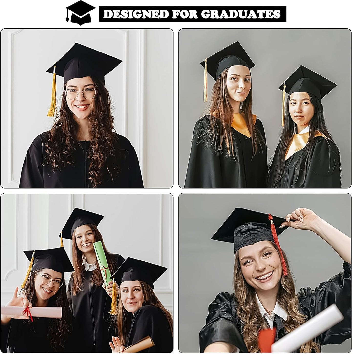 Graduation Cap Headband Insert - Black 2 Pack Firm Anti-Fall Hair Band | Secure Grad Cap Holder for Students