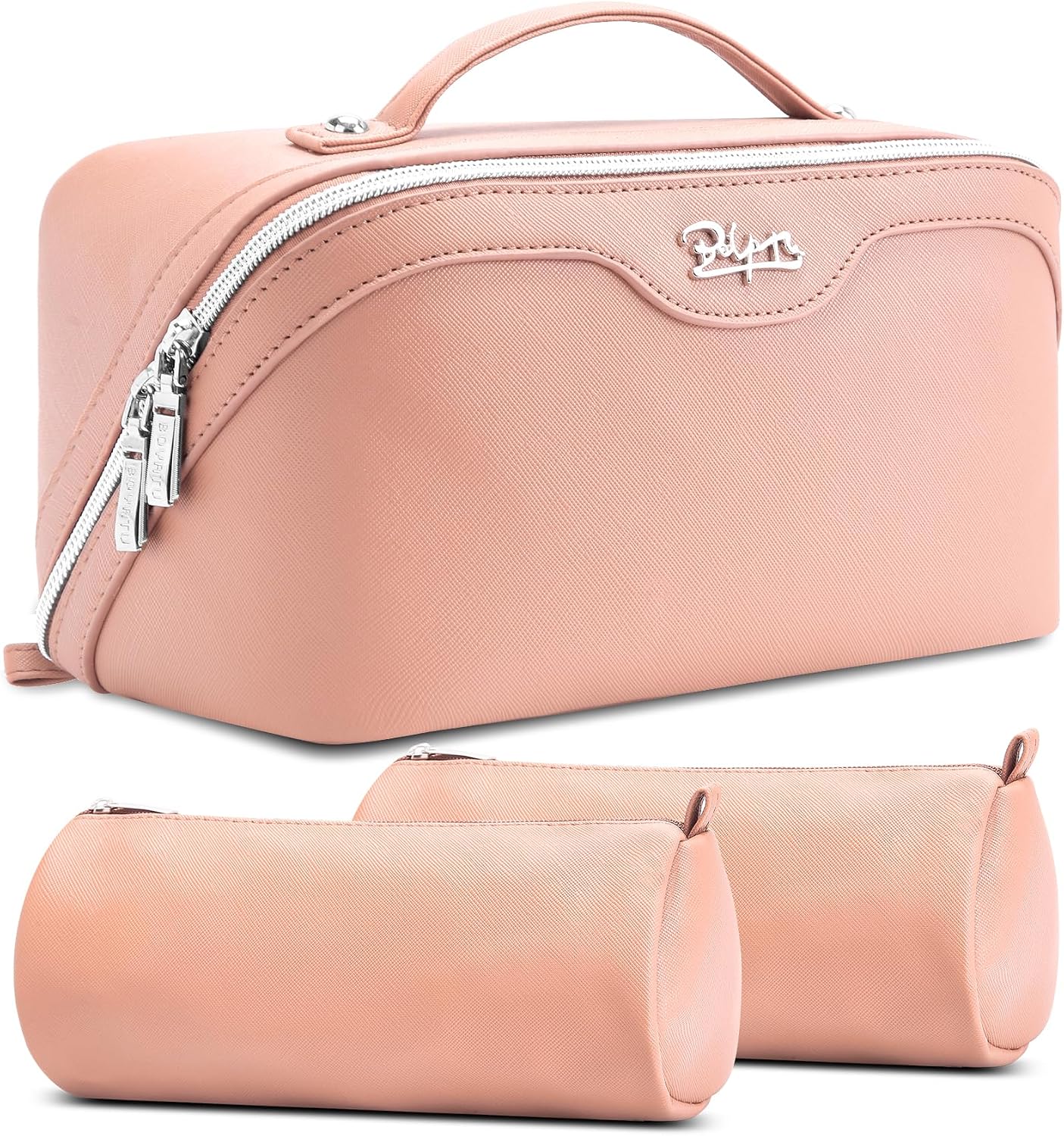 Travel Makeup Bag Organizer Set - 3 Pcs Waterproof Vegan Leather Cosmetic Bags for Women | Black