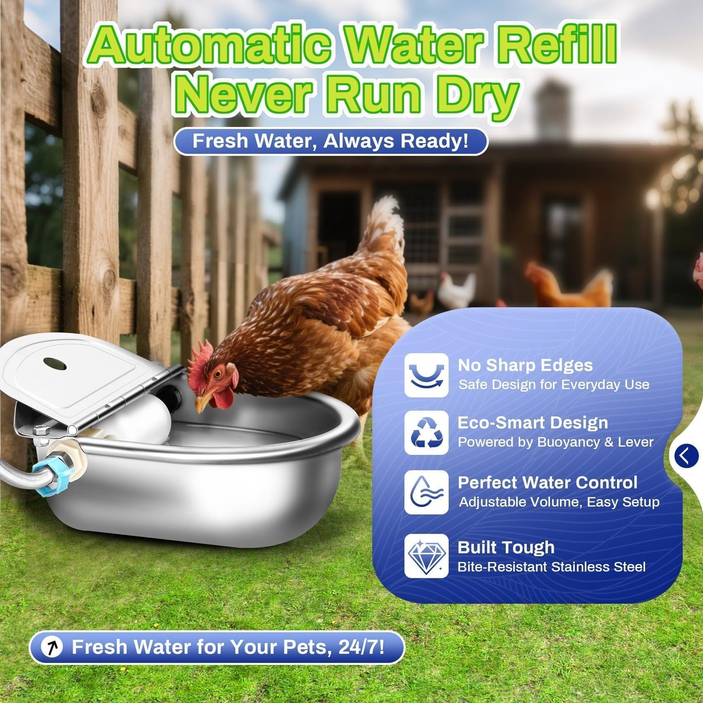 Automatic Animal Drinking Water Bowl with Float Valve, Standard Pipe, Stainless Steel Waterer Feeder Farm Dog Dispenser Kit Self Filling for Livestock Horse Goat Water Trough