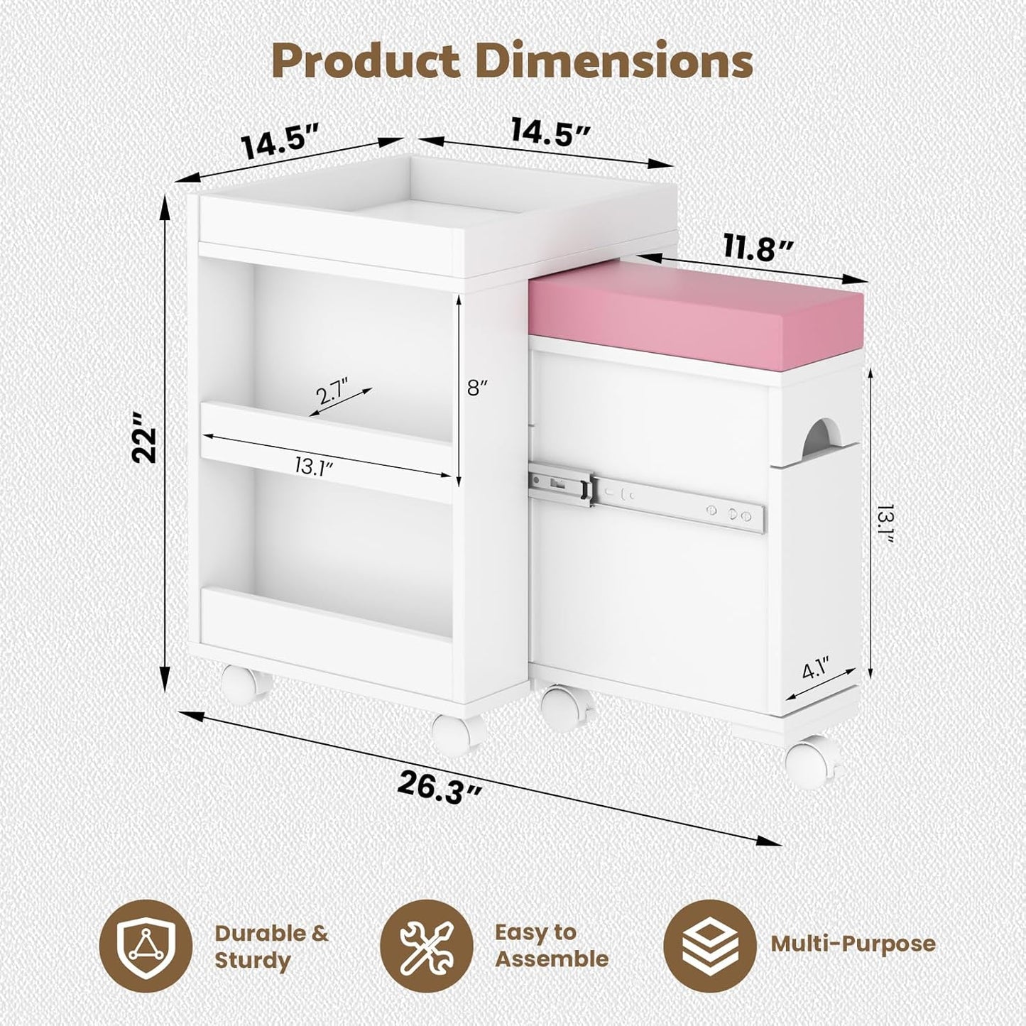 Pedicure Trolley Cart - Mobile Nail Tech Station with Foot Rest & Storage Shelves | 26.3" L