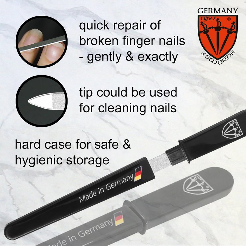 3 Swords Germany - Brand Quality Double Sided (fine & coarse) Sapphire Metal Pocket Nail File (1 Piece), Made in Solingen Germany